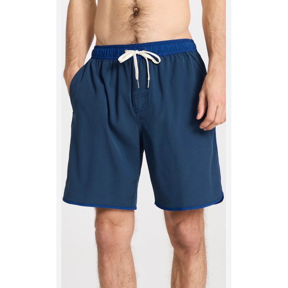 Fair Harbor Men's Deep Navy Swim Trunks with Royal Blue Waistband